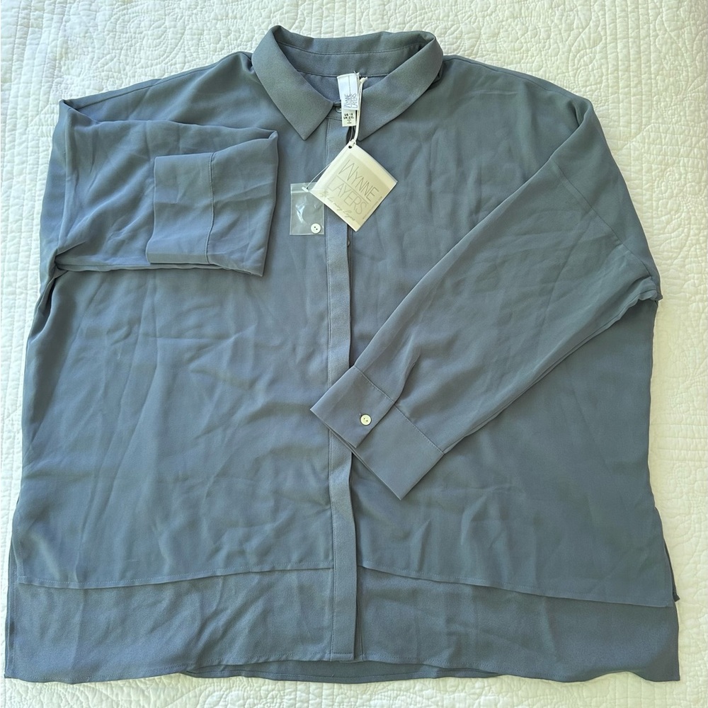 WynneLayers Mixed media Layered Shirt STORM Blue - 1X NWT